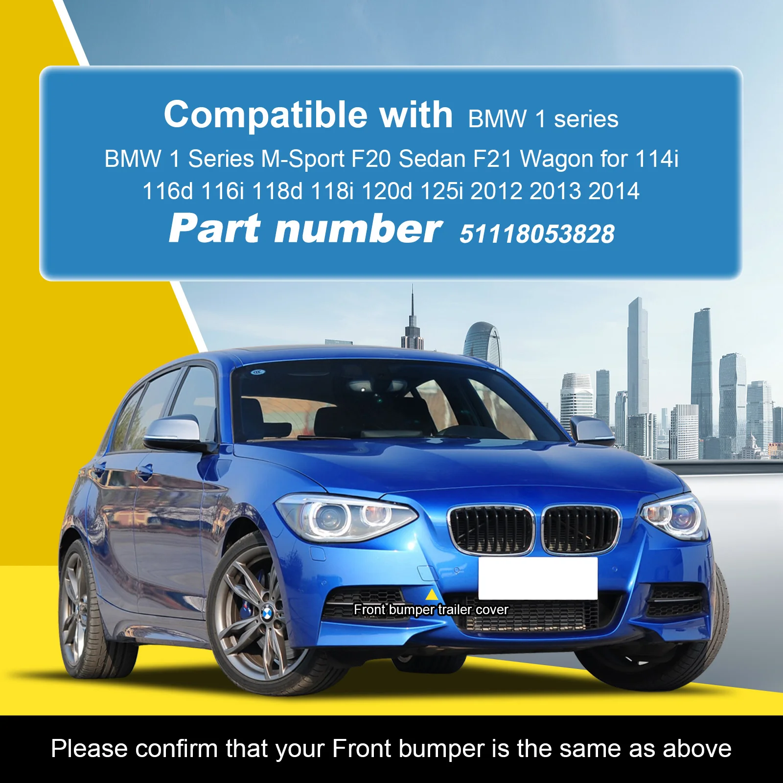 Front Bumper Tow Hook Cap Towing Eye Cover bumper strip For BMW 1 Series M-Sport F20 Sedan F21 Wagon 114i 116d 2012 -2014 51118053828