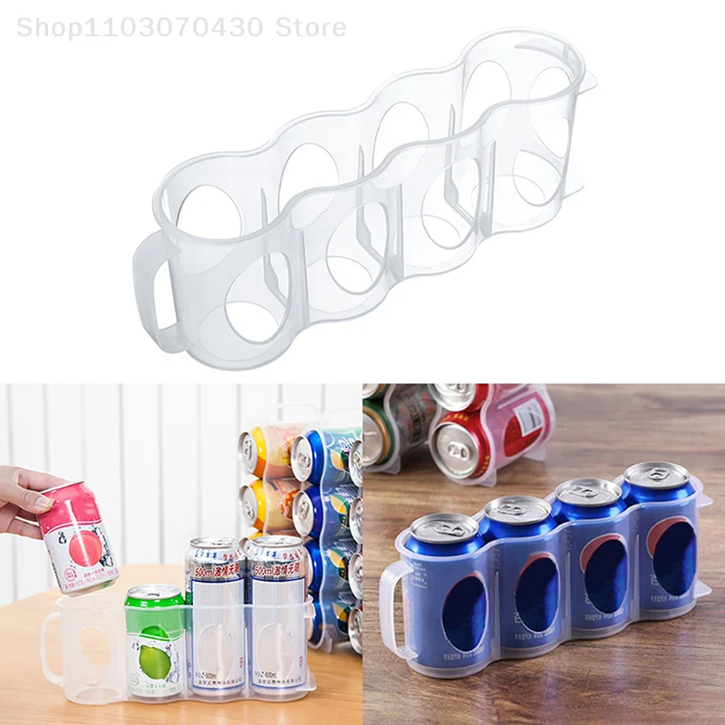 

4 Holes Beverage Soda Drink Can Organizer Racks Fridge Drink Bottle Holder Beer Refrigeration Shelf Home Kitchen Storage Box