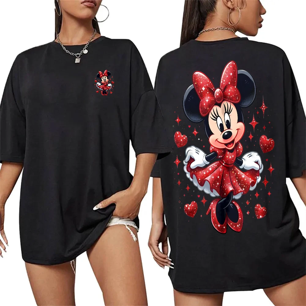 Women’s 100% cotton Mickey Mouse printed T‑shirt in summer casual style black