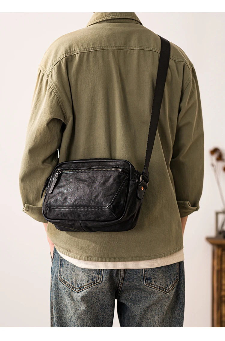 Modedesigner handgefertigte Umhängetasche aus echtem Leder für Herren, Wochenende, Party, Arbeit, Rindsleder, Teenager, Tabletten, Umhängetasche – Detail 7
