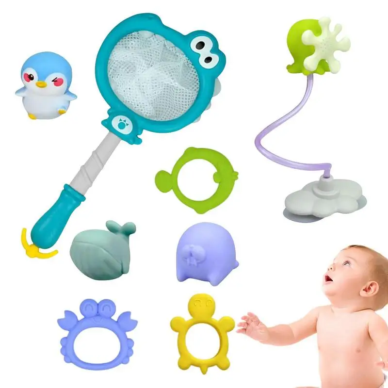 

Kids Bath Toys 4 In 1 Squirting Fishing Toys With Dinosaur Net Shower Casting Play Set For Baby Boys Girls Toddlers Soothing