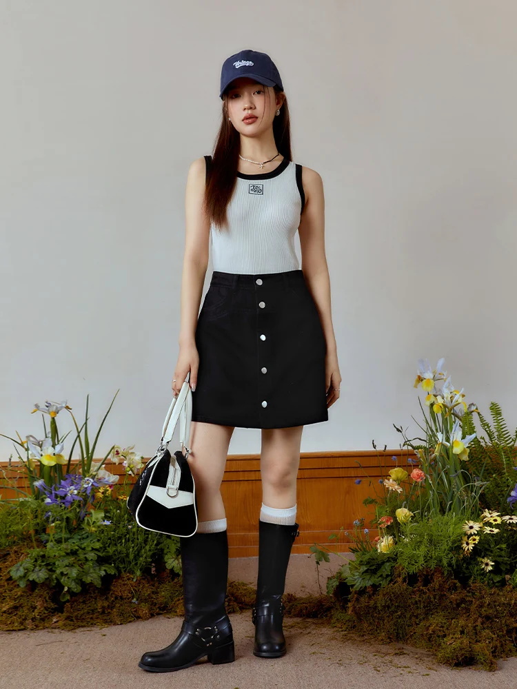 DUSHU Simple Style Chic Split Design Denim Short Skirt for Women Summer Niche Sense Slim Wide-leg Shorts Skirts for Female