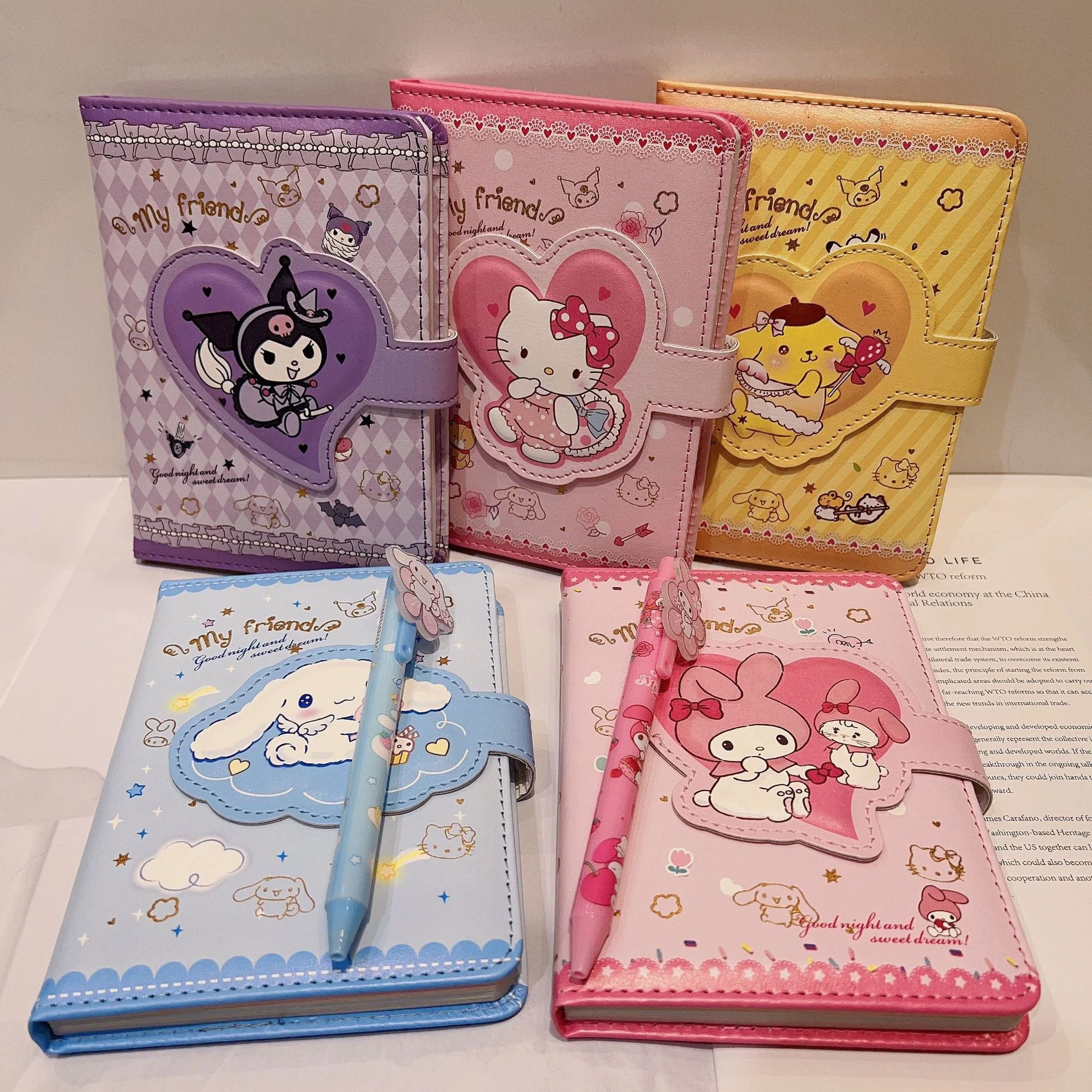 

Hello Kitty Sanrio Anime Kawaii Kuromi Cinnamoroll Girl Student Hand Account Notebook Pen Suit Stationery School Opens Gift