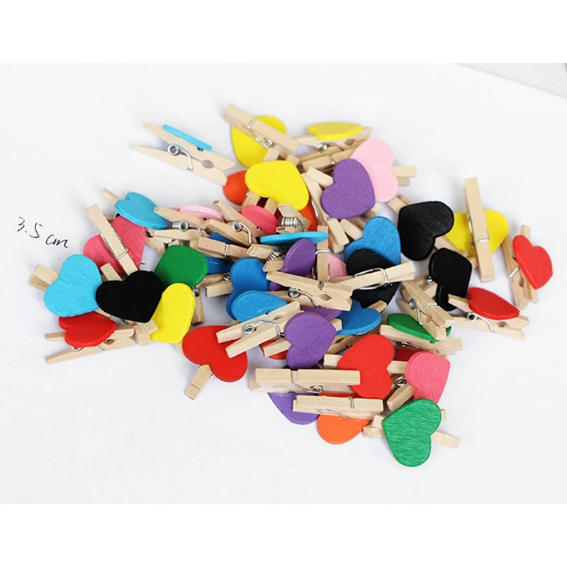 Heart Love Wooden Clothes Pin Mini Clothespin Postcard Clips Home Wedding Decoration Stationery White