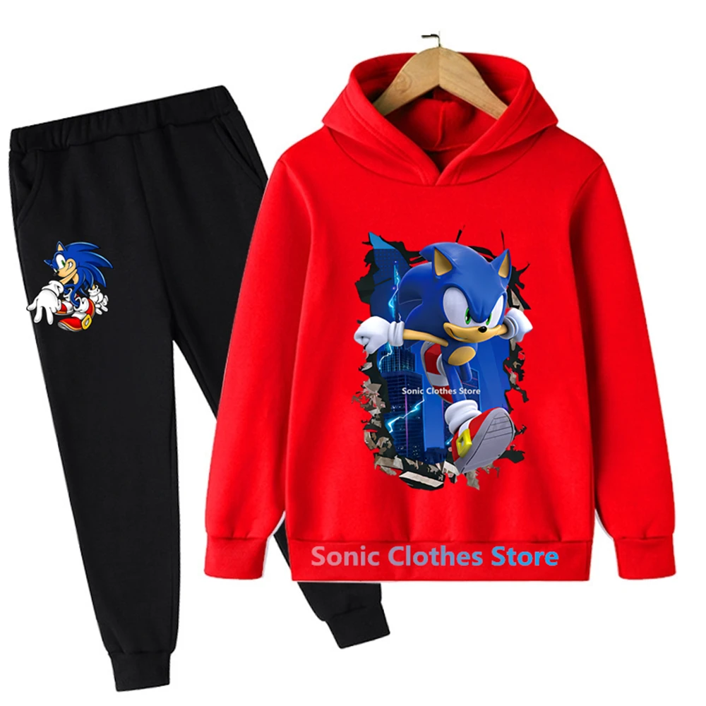 

New Spring Autumn Sonic Hoodie Set Kids Clothes Boys Tops + Pants Baby Toddler Girls Clothing Sets Children Casual Sonic Outfits