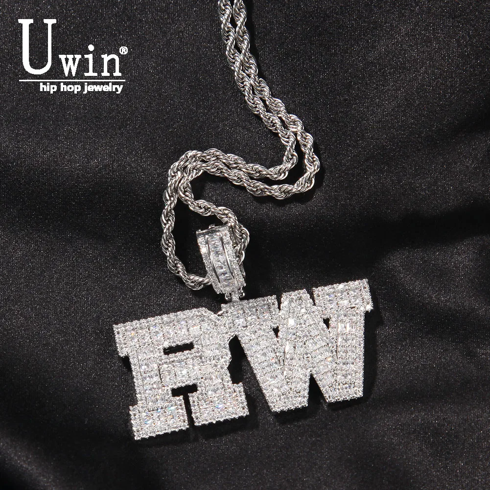

Ожерелье Uwin с именем на заказ, подвеска, багет, буквы, квадратный циркон, украшенное персонализированной табличкой, ожерелье, хип-хоп, ювелирные изделия
