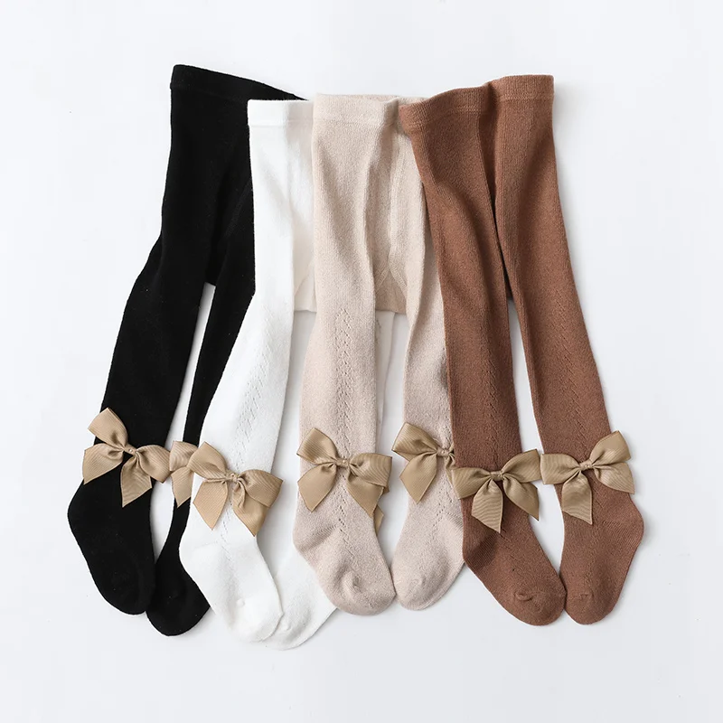 Children Socks Baby Girls Spring Summer Big Bow Pantyhose Leggings Ins Fashion Style Pure Color Cotton Stocking Tights For Kids Girls 6M-6years