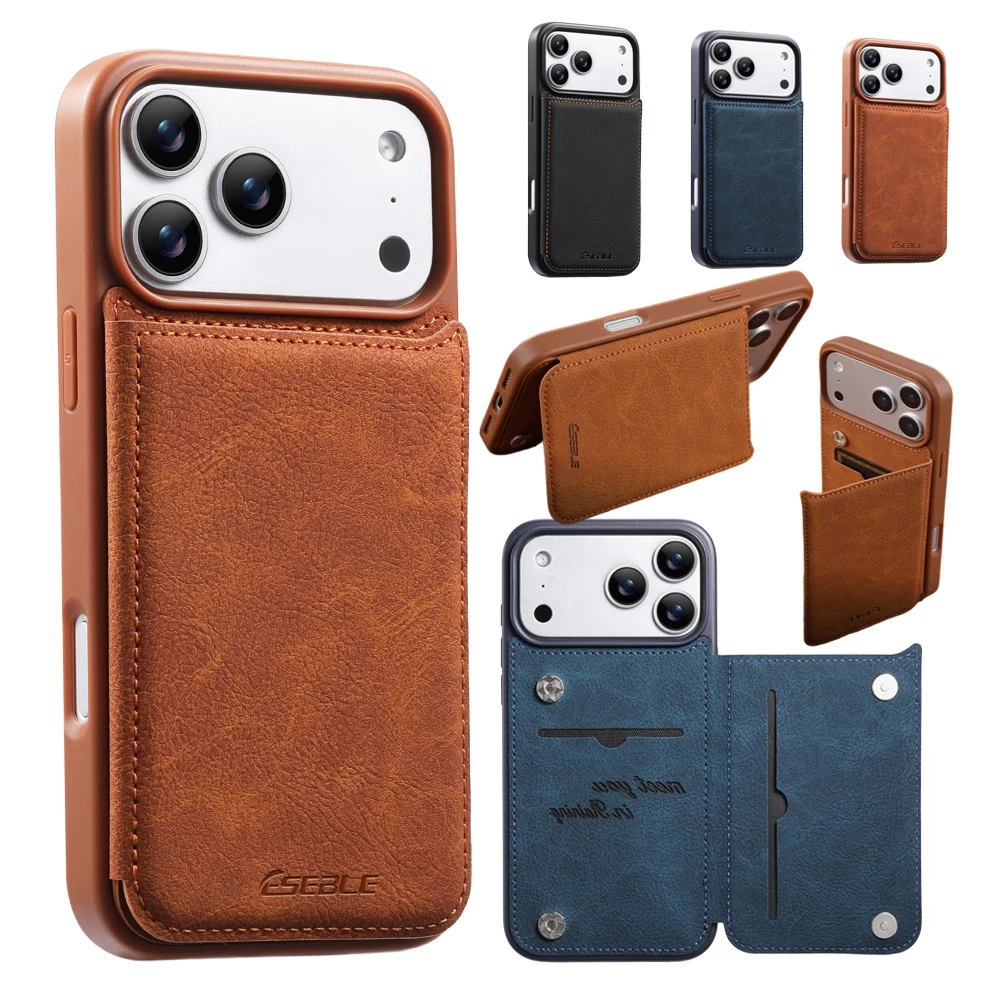 Luxury Leather Phone Case with Kickstand and Card Holder | Anti-Fall Design & Card Slots