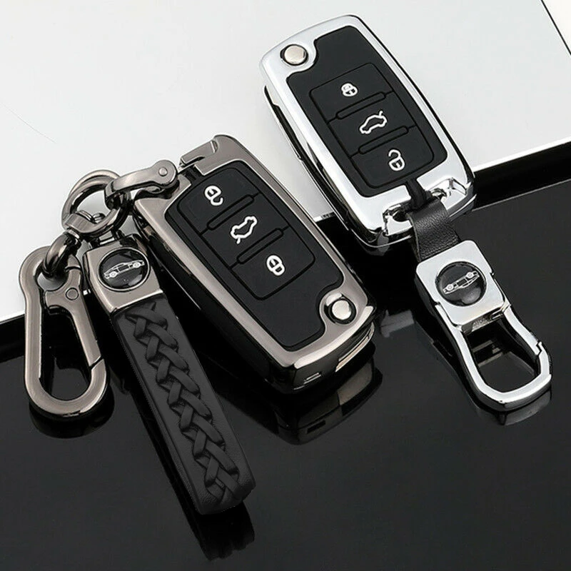 Zinc Alloy Metal Car Flip Key Fob Case Cover For VW Volkswagen Golf Bora Jetta Scirocco Tiguan Polo Skoda Octavia Superb Key Case Key Case Cover Car Key Shell Flip Key Fob Shell