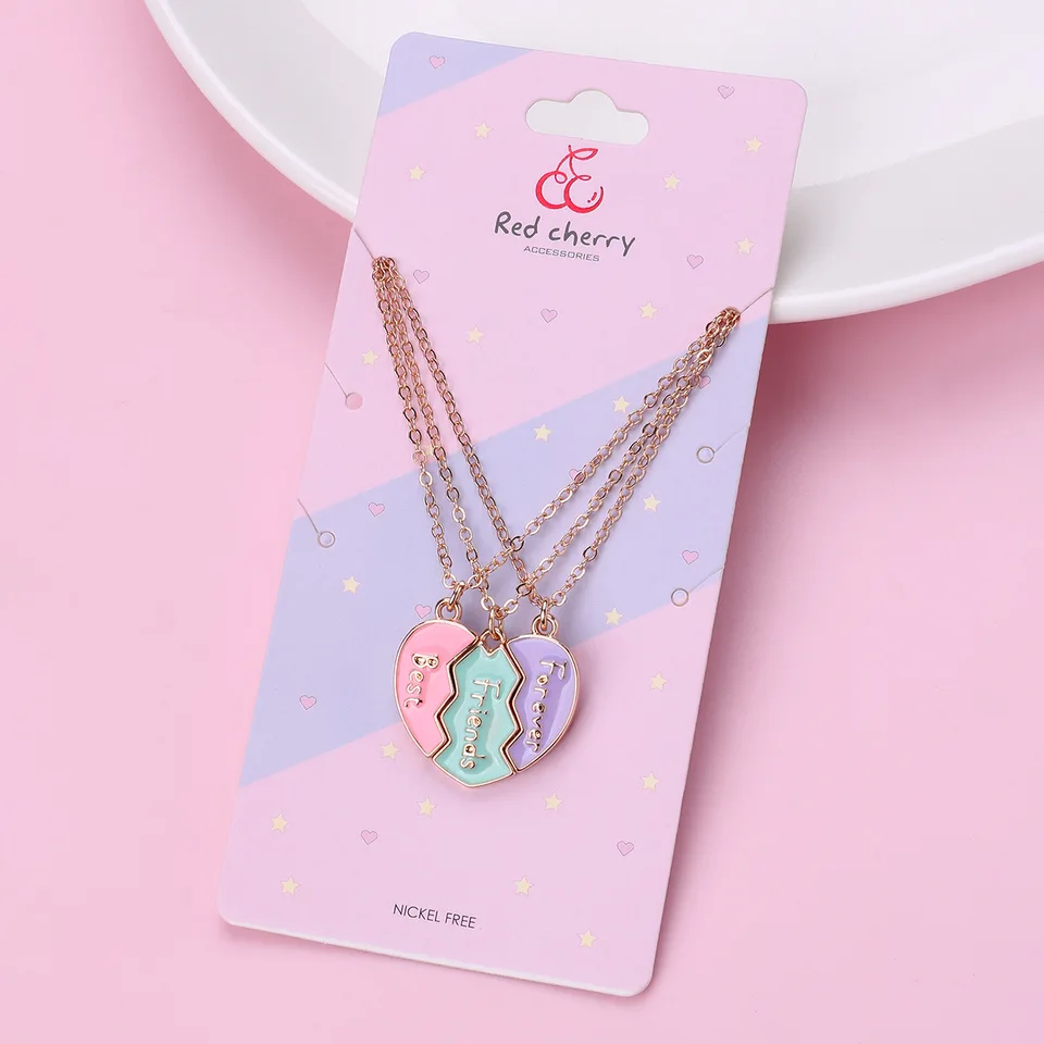 BFF Halsketting voor 3 meisjes, vriendschapshart, bijpassende hangers, kettingen met extra waxtouw, beste vrienden, strass-halskettingen, sieraden, cadeaus voor kinderen, moeder, vrienden, zussen