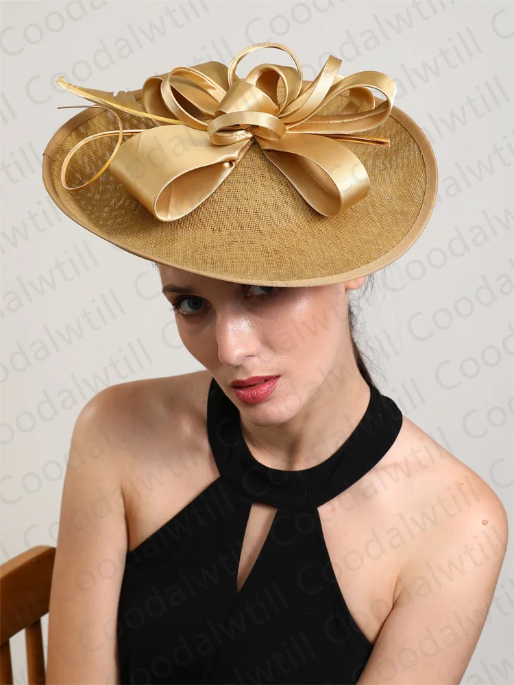 Gold Fascinator Hat Wedding Women Headband Fancy Chic  derby hat Women Kentucky Party Chapeau Cap Bride Hair Accessories брюки gold chic chili