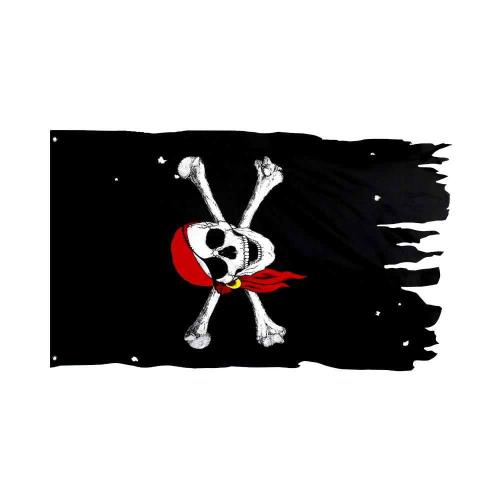 3x5Fts 90X150cm Red Scarf Double Broken Skull Pirate Jack Rackham Jolly