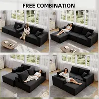 139" Cloud Sectional Sofa Deep Seat Modular L-Shape Frameless Corduroy Living Room 4-Seater Left Chaise Black Customized 6