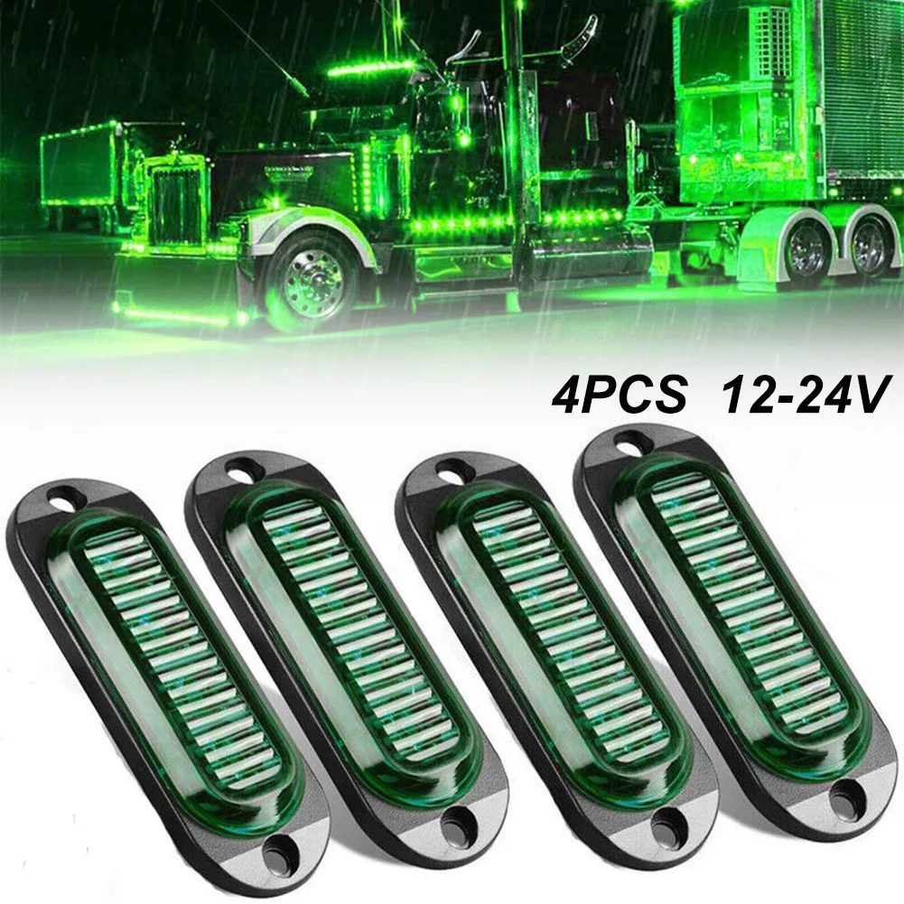 

4pcs Green 4-LED Oval Side Marker Lights Clearance Light Waterproof DC 12V-24V Truck Trailer Caravans Side Lights Plug And Play