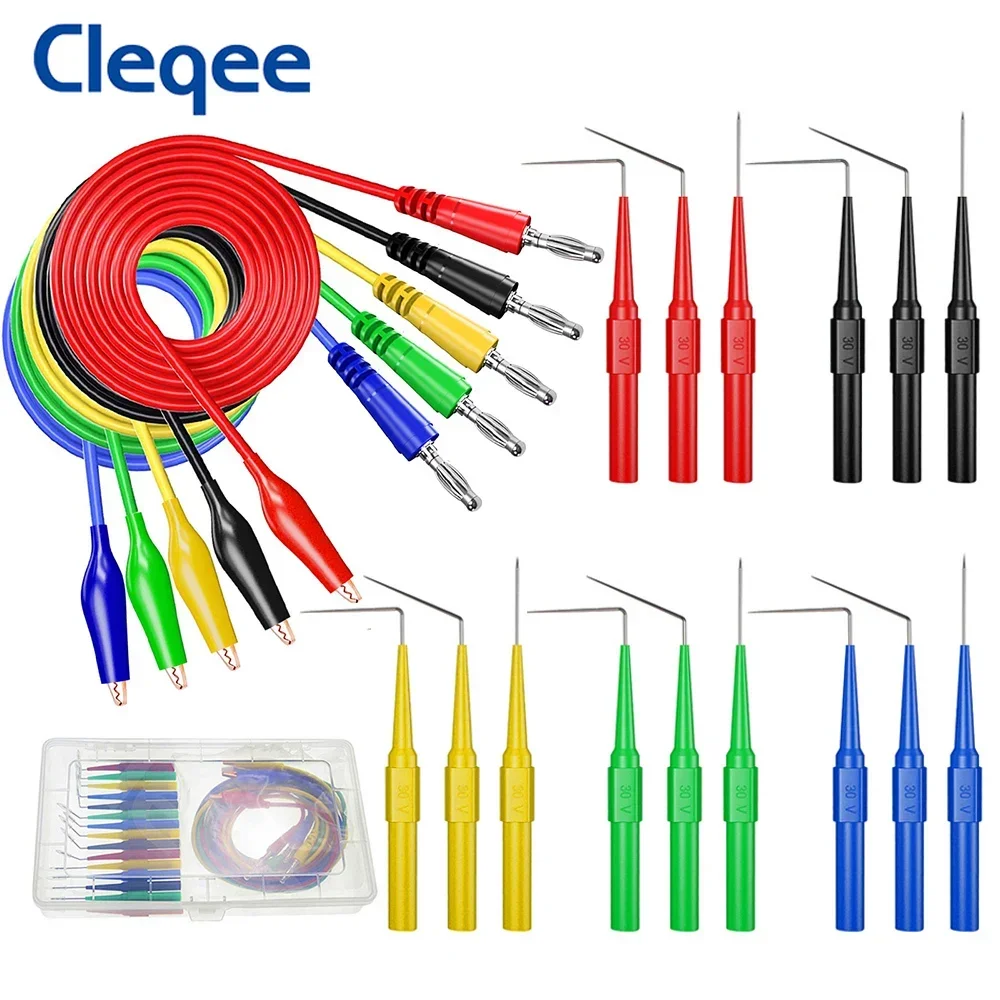 SE TL10 - Set Di 10 Puntali Con Clip A Coccodrillo, 5 Paia Colorate (Nero, Verde, Rosso, Bianco, Giallo) Per Test Elettronici E Automotive