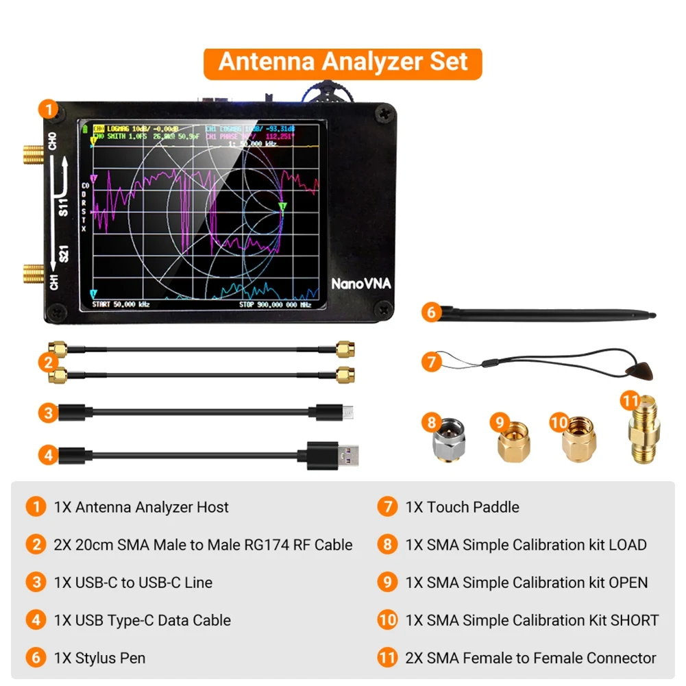 AS63 Upgraded Version NanoVNA-H Vector Network Antenna Analyzer 10KHz-1.5GHz MF HF VHF UHF with SD Card Slot