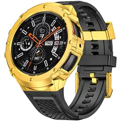 Dual - Function Sport Band with Stainless Steel Case and TPU Strap Bracelet - 44mm Watch 4 5 6 7 (Gold)