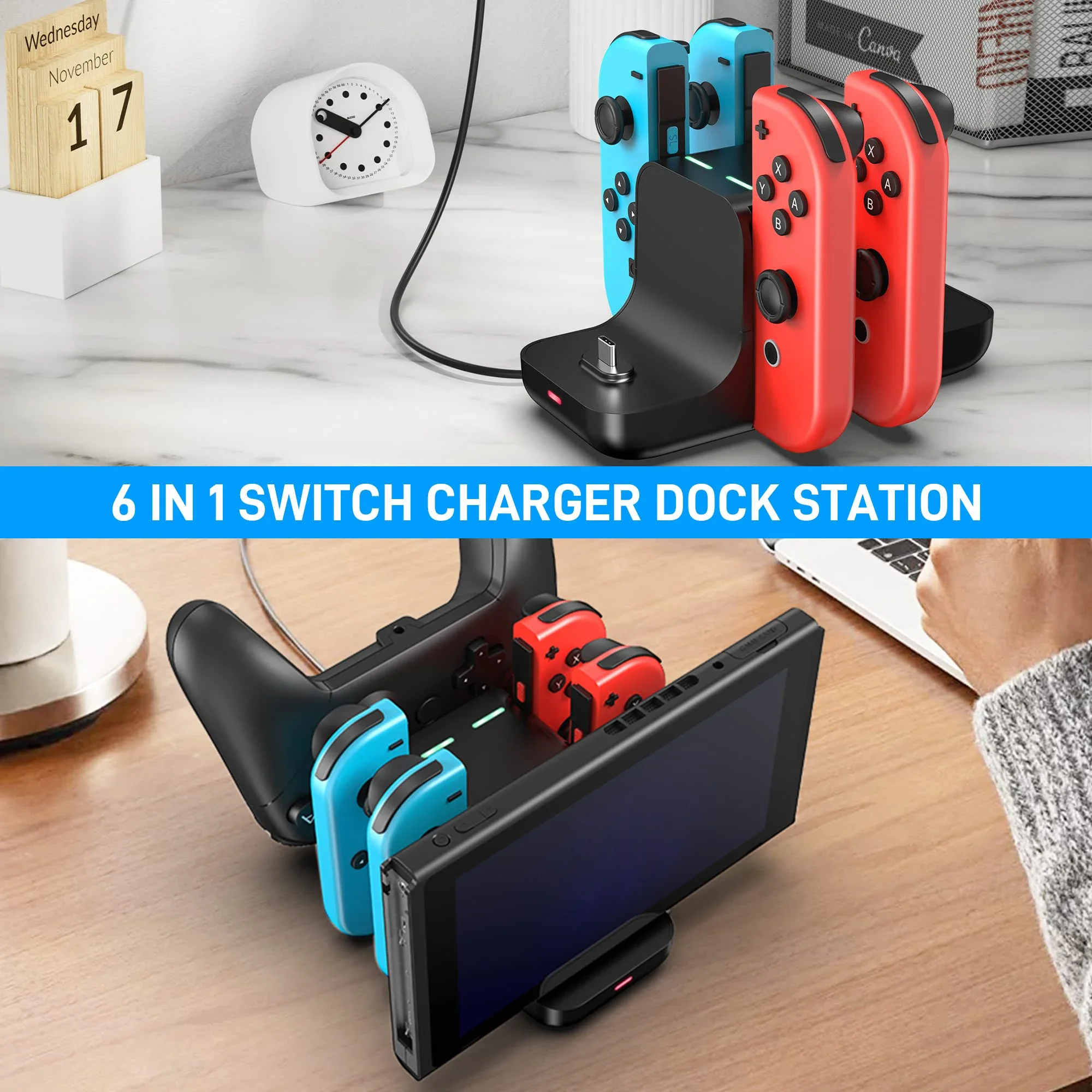 Switch 充電器ドックステーション 6 in 1、Switch および Pro