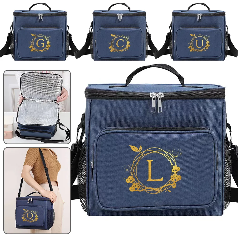 

Insulated Lunch Bags Cooler Box Thermal Organizer Handbag for Student Portable Waterproof Camping Storage Boxes Wreath Printing