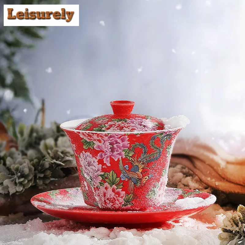 Northeast Phoenix Blossoms Flower Gaiwan Boutique Tea Bowl With Lid Kit Tea Making Mug Thermo Water Jug Chinese Teaset Ornaments