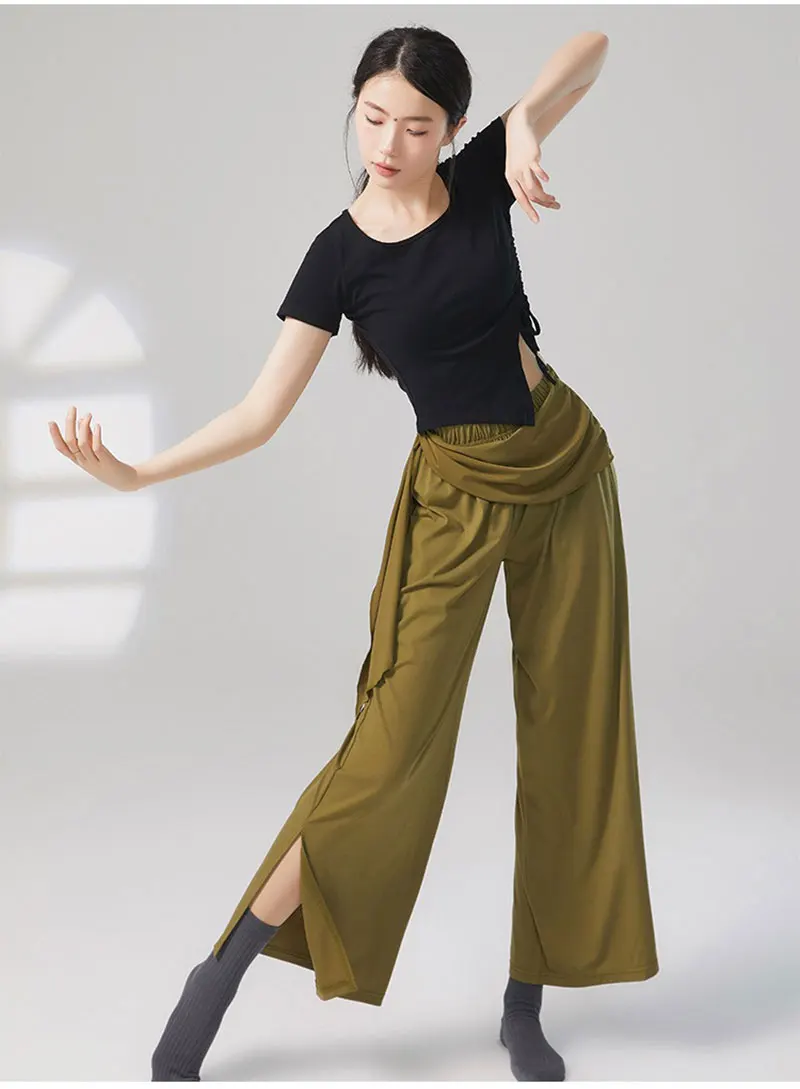 Klassische Tanz-Trainingshose – Sommer-A-Linien-Hose mit weitem Bein für moderne Tanzkostüme – fließende Tanzhose für Frauen – Detail 15
