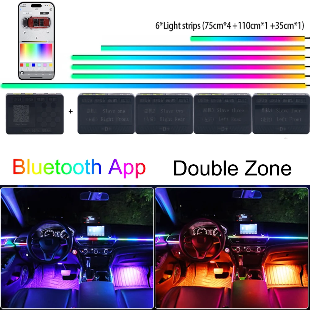 

18 in 1 Streamer Symphony Dual Zone App Sounds Ambient Lamp Car Interior Dashboard Acrylic Neon Strip Atmosphere LED Lights 12V