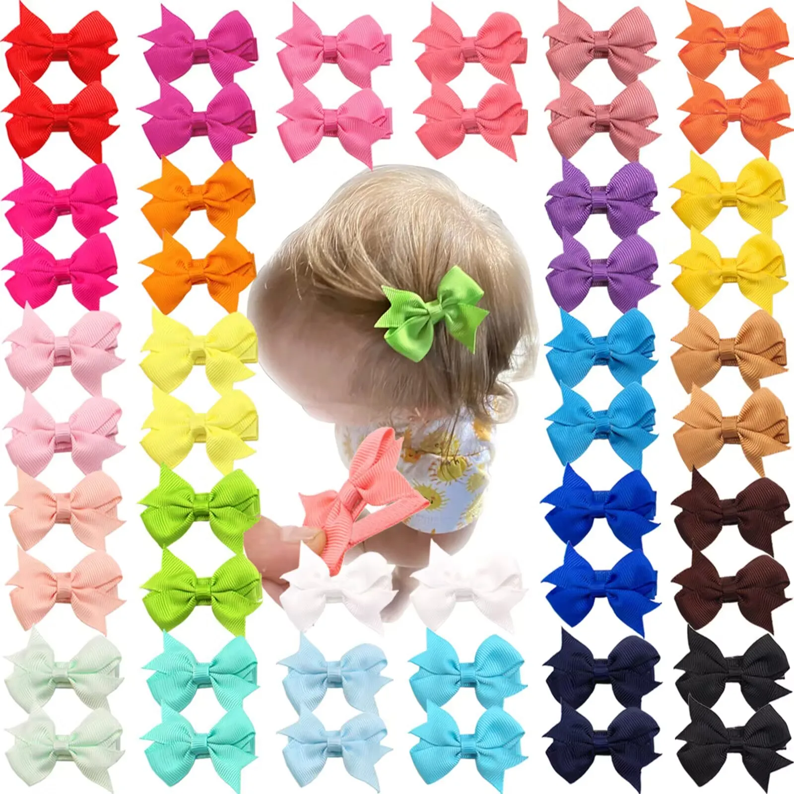 20/60 stücke Neugeborenen Baby Haar Bögen Clips Set Tiny 2,2'' Vollständig Gefüttert Bowbot Alligator Clips Mädchen Haarnadeln Haar zubehör Geschenk Set – Detail 3