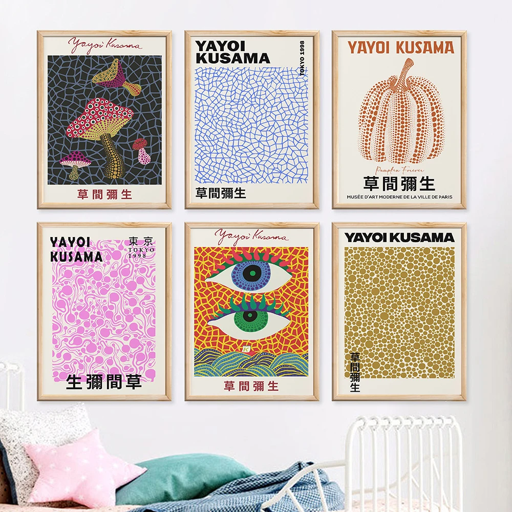 Vintage Yayoi Kusama Exhibition Posters Wall Art Canvas Painting Print Pictures Museum Art Gallery Living Room Home Decoration