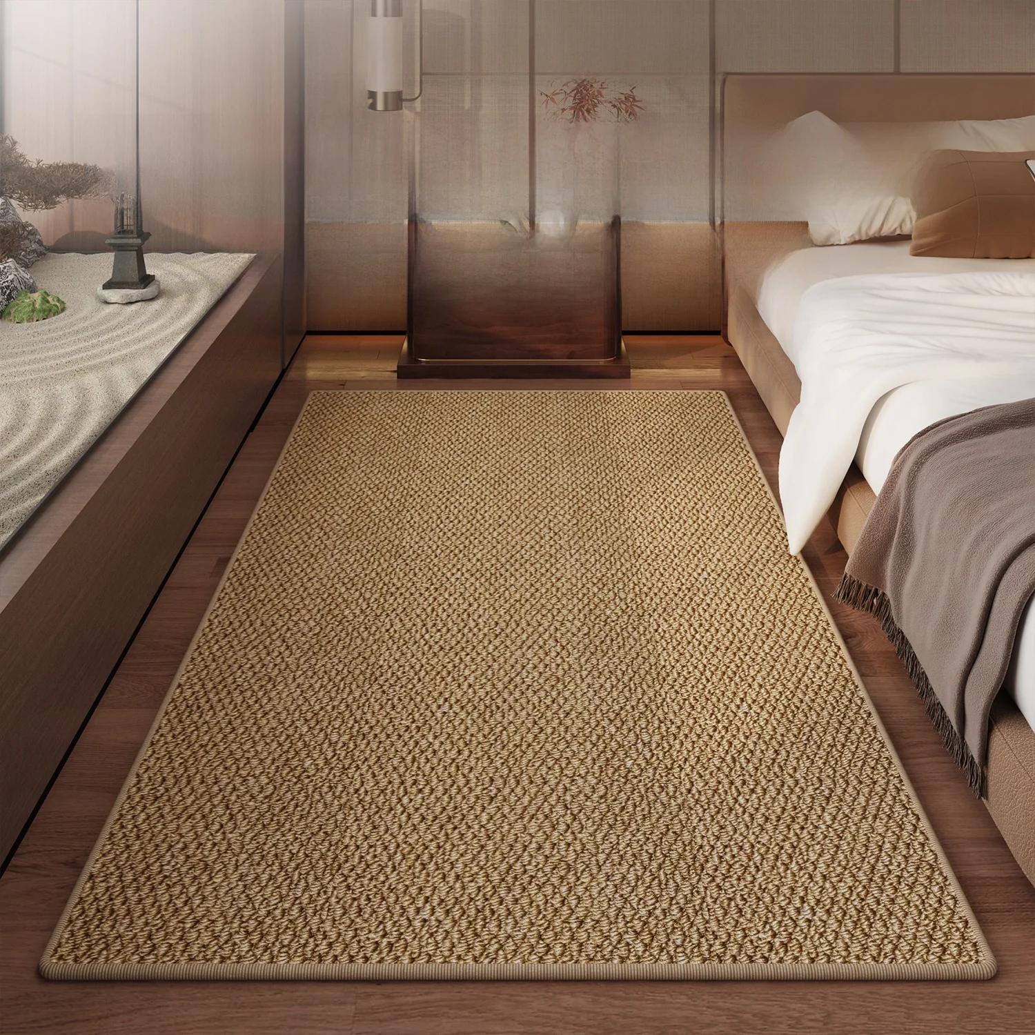Bede Carpet Soft Pad Long Rectangle Jute Material Bedroom Home Decor Anti-Slip Wa-Free Main Bedroom Cusizable Mat