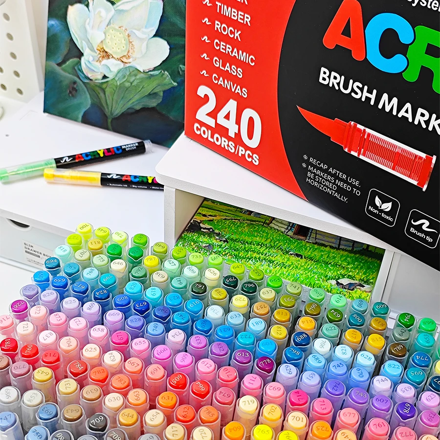GuangNa アクリルブラシマーカー 240色セット Amazon | Guangna 240アクリルペイントマーカー 筆先アクリルペイント