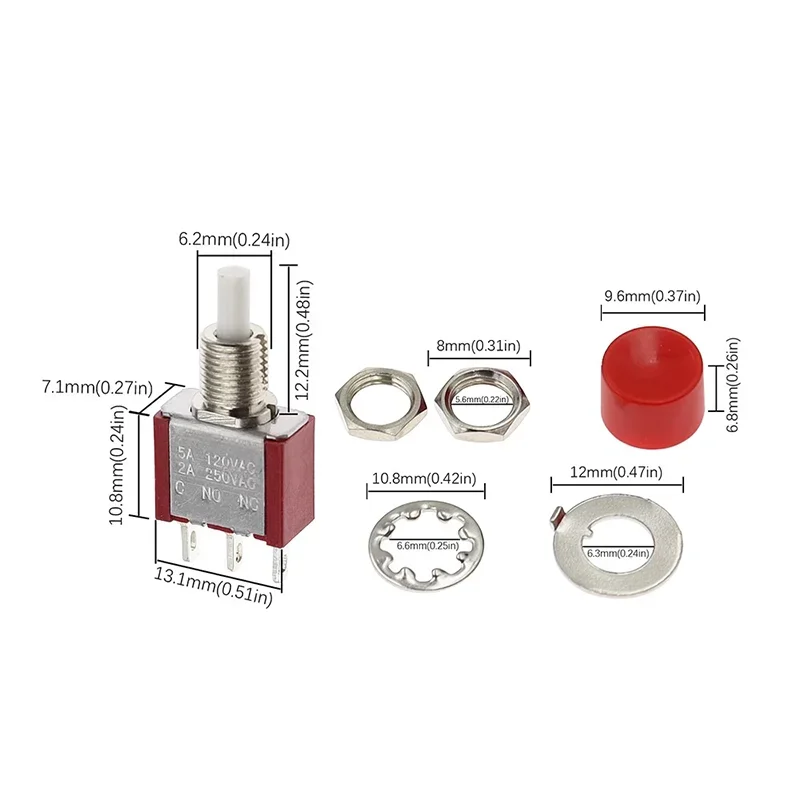 6MM 3Pin C-NO-NC DS-612 Mini Momentary Automatic Return Push Button Switch ON-(ON) 2A250VAC/5A120VAC 5/20/100PCS push button switch