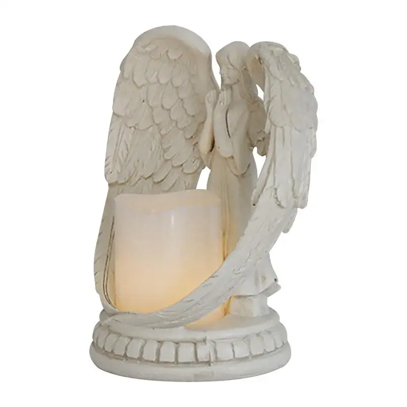 

Resin Angel Figurines Electronic Candlestick Crafts Home Decor Angel Miniature LED Candle Holder Ornaments Wedding Gifts