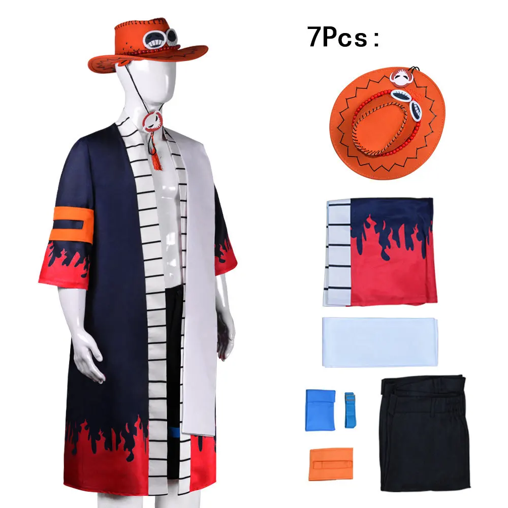 

Anime One Piece Portgas·D· Ace Cosplay Costume Top Shorts Hat Outfits Fantasia Men Boys Halloween Carnival Party Disguise Suit