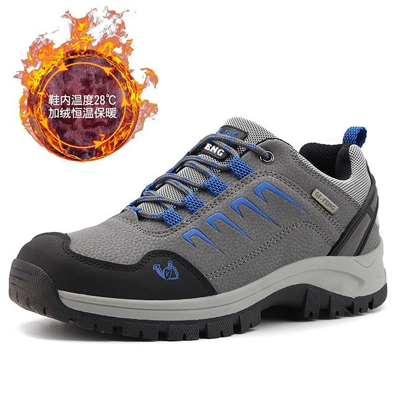 Waterproof Mens Ankle Boots - Casual Fur Hiking Sneakers for Winter
