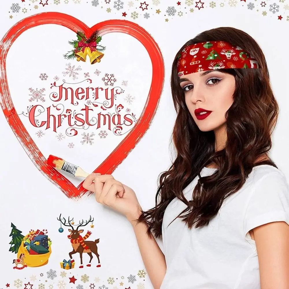 Polyester Christmas Sweat Band Santa Claus Elk Fitness Sweat-Absorbing Headscarf Elastic Yoga Hair Band Women 2PCS GIFT