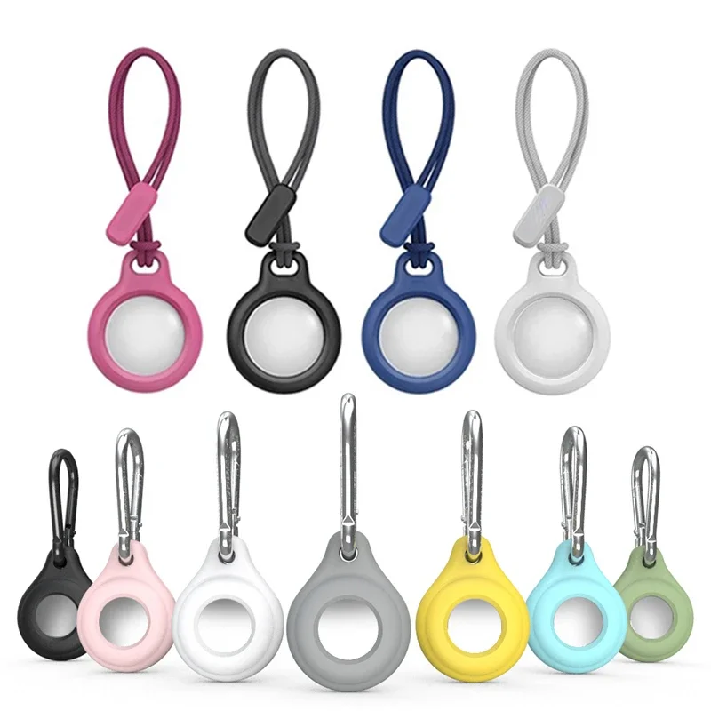 Anti Lost Tracker Key Chain Locator For Apple Airtags Cover Silicone Keychain Protection for Airtag Tracker Locator Device with Anti-Lost Nylon Rope