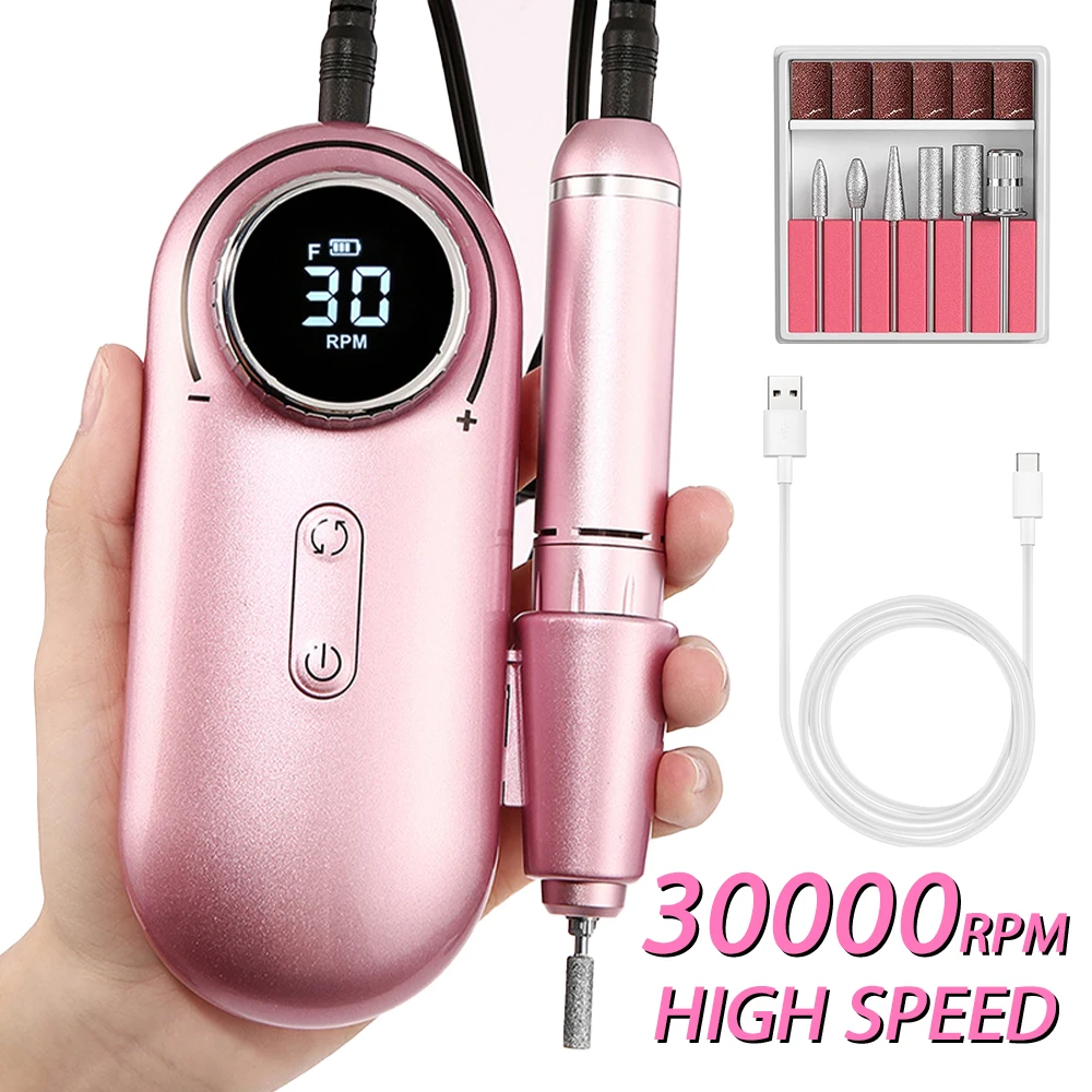 

30000RPM Nail Drill Machine Rechargeable Nail File Nails Accessories Gel Nail Polish Sander Professional Tool Manicure Set