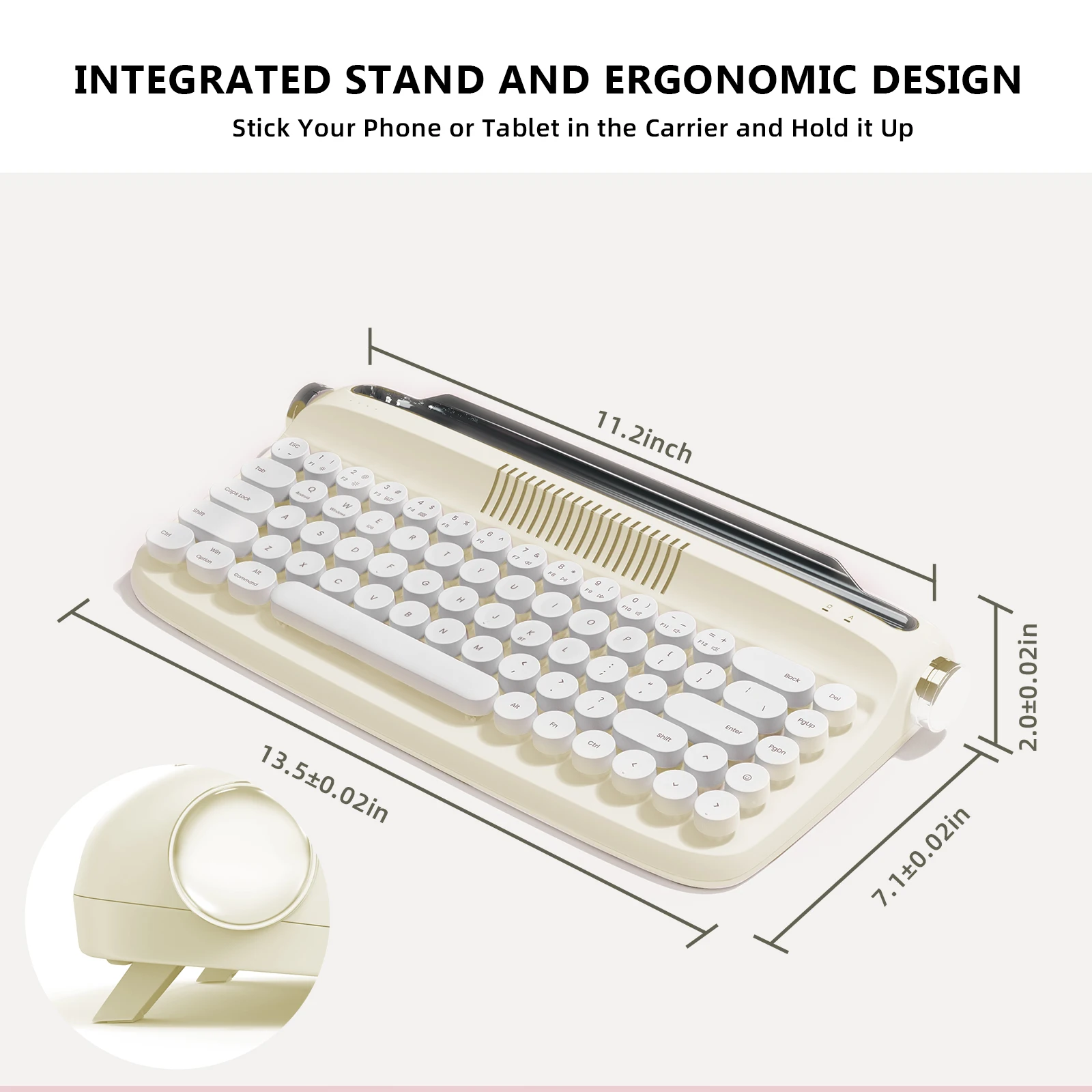 Yunzii-teclado de Máquina de Escrever Retro Manteiga de Marfim B307 sem Fio Atualizado Usb-c Bluetooth Suporte Integrado Bonito Teclas Redondas - Imagem 5