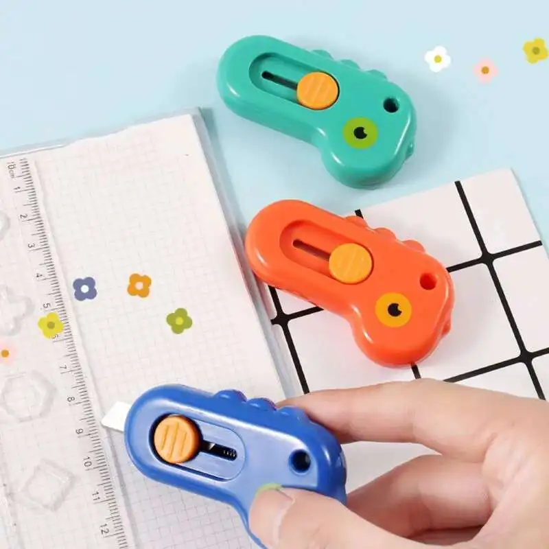 Utility Knife Paper Cutter Box Cutter 1 Piece Kawaii Mini Pocket Dinosaur Art Express Box Knife Craft Wrapping Refillable Blade Stationery