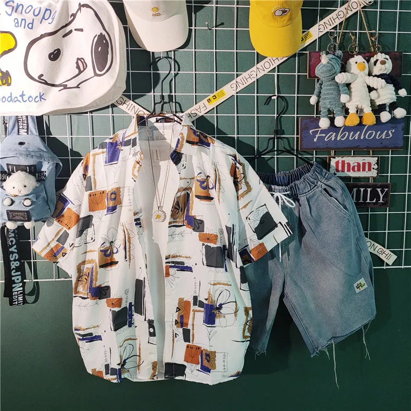 

Summer 2 Pieces Set Tracksuit Men's Two Pcs Sets Shirt Shorts Harajuku Streetwear Oversized Men Sets Short Outfits Suits W30