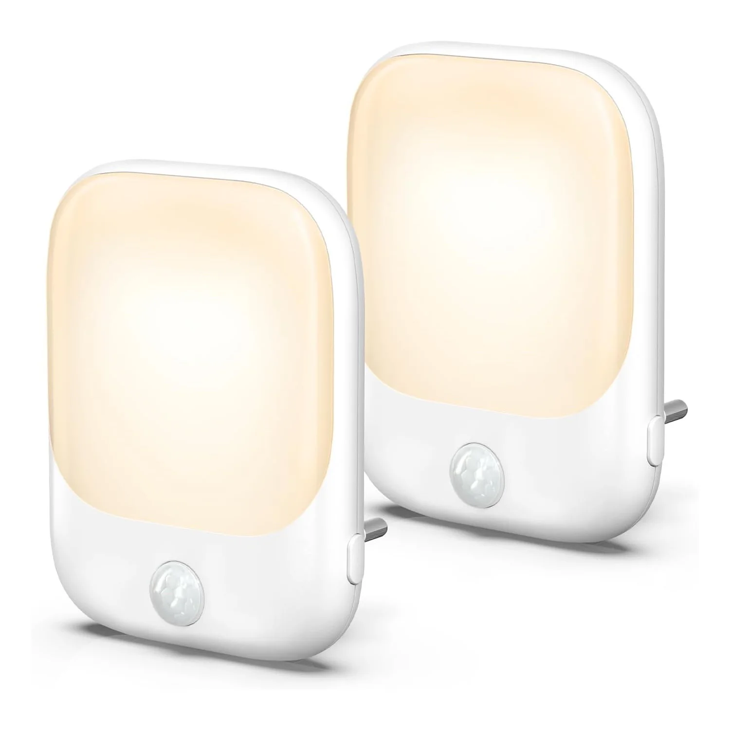 2pcs Night Light Socket with Motion Sensor, Night Light 3-Level Brightness Adjustment (On/Auto/Off), 2700K Warm White Night