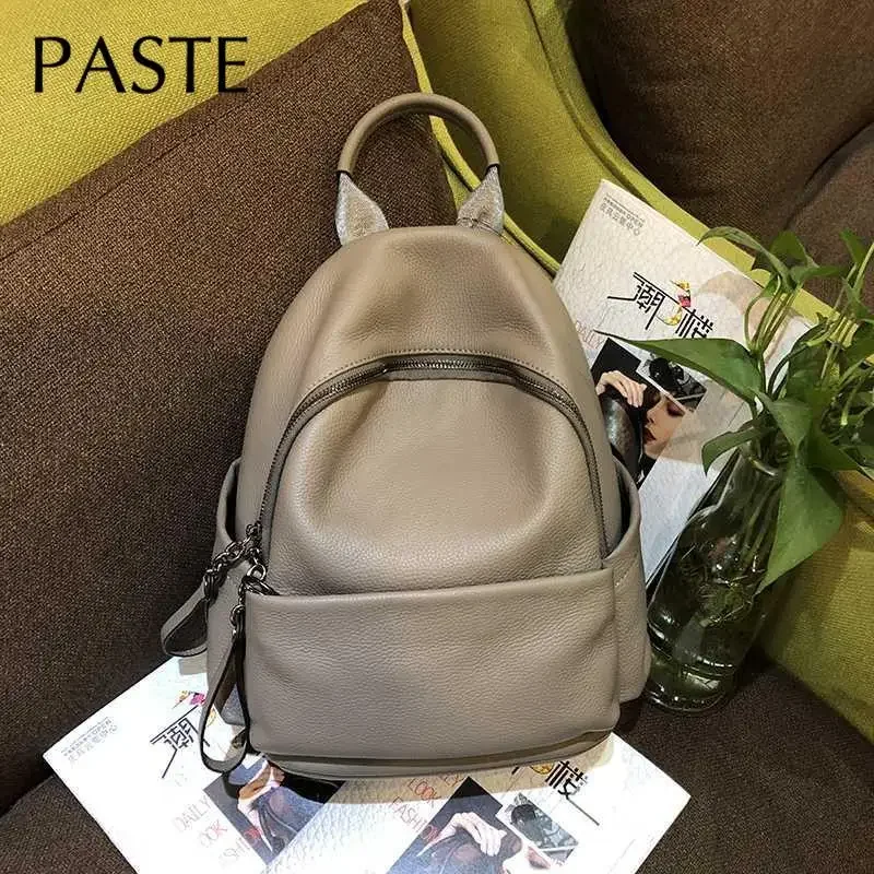 New Big Soft Cow Leather Women Backpack Black Grey High Quality Cowskin Ladies Rucksacks Leisure Business Travel Shoulder Bag 5