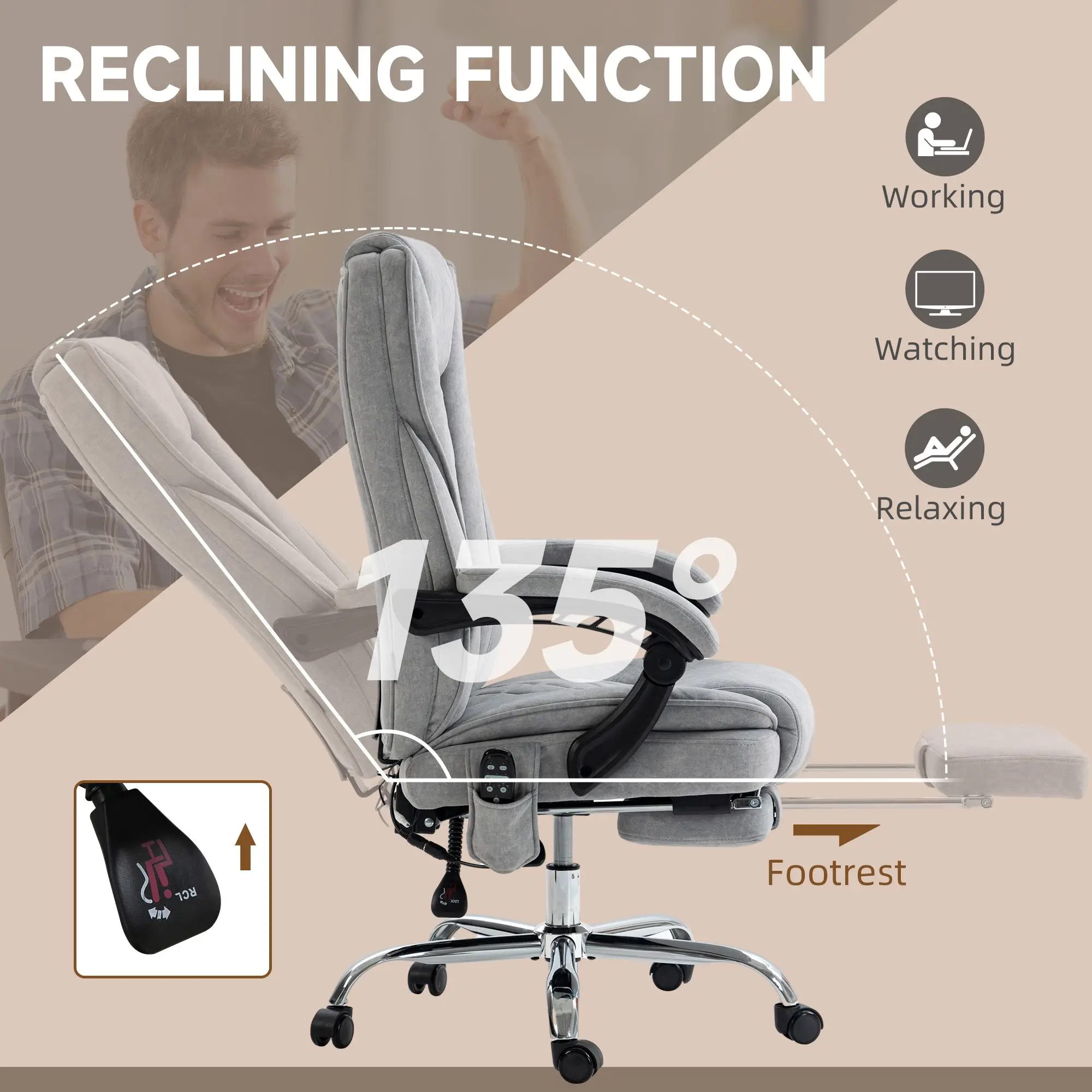 Heated Massage Office Chair – Reclining Computer Chair with Footrest 6
