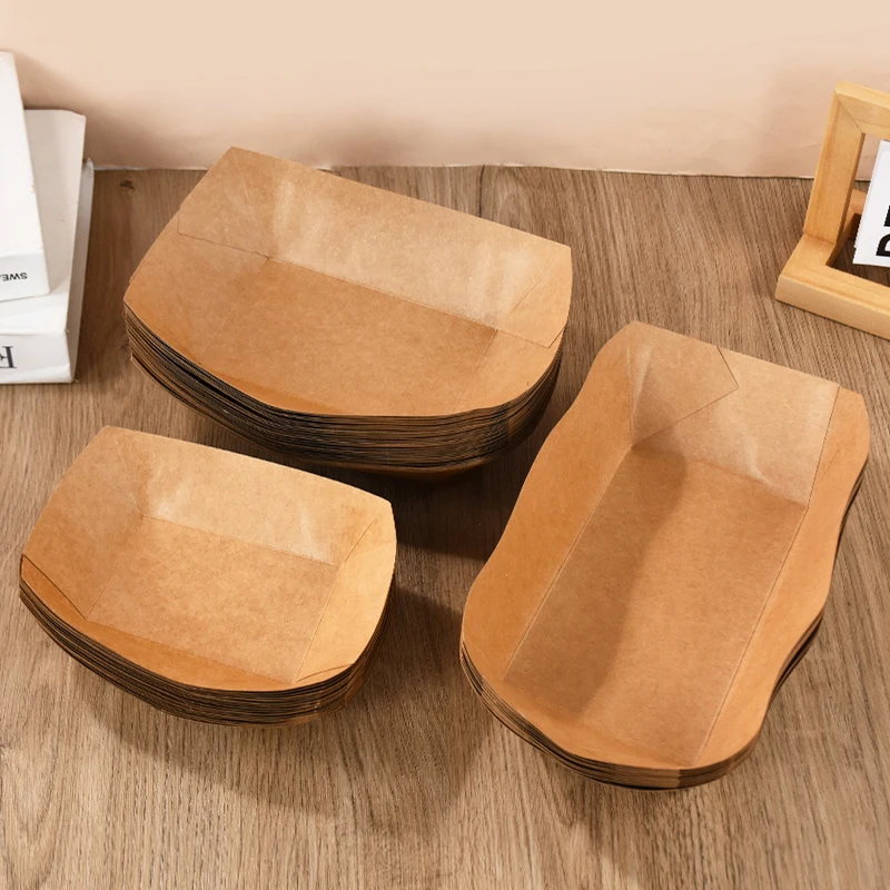 5/10 Pack Brown Kraft Paper Food Trays Disposable Snack Boats for Wedding Parties BBQs ... - SKU KPFT2306 - UGI Packaging