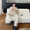 Fashion Solid Color Long Sleeve Clothes Loose Comfortable Pants Men Women Tassel Sequin Shiny Trendy Shirt Two-Piece Sets 5