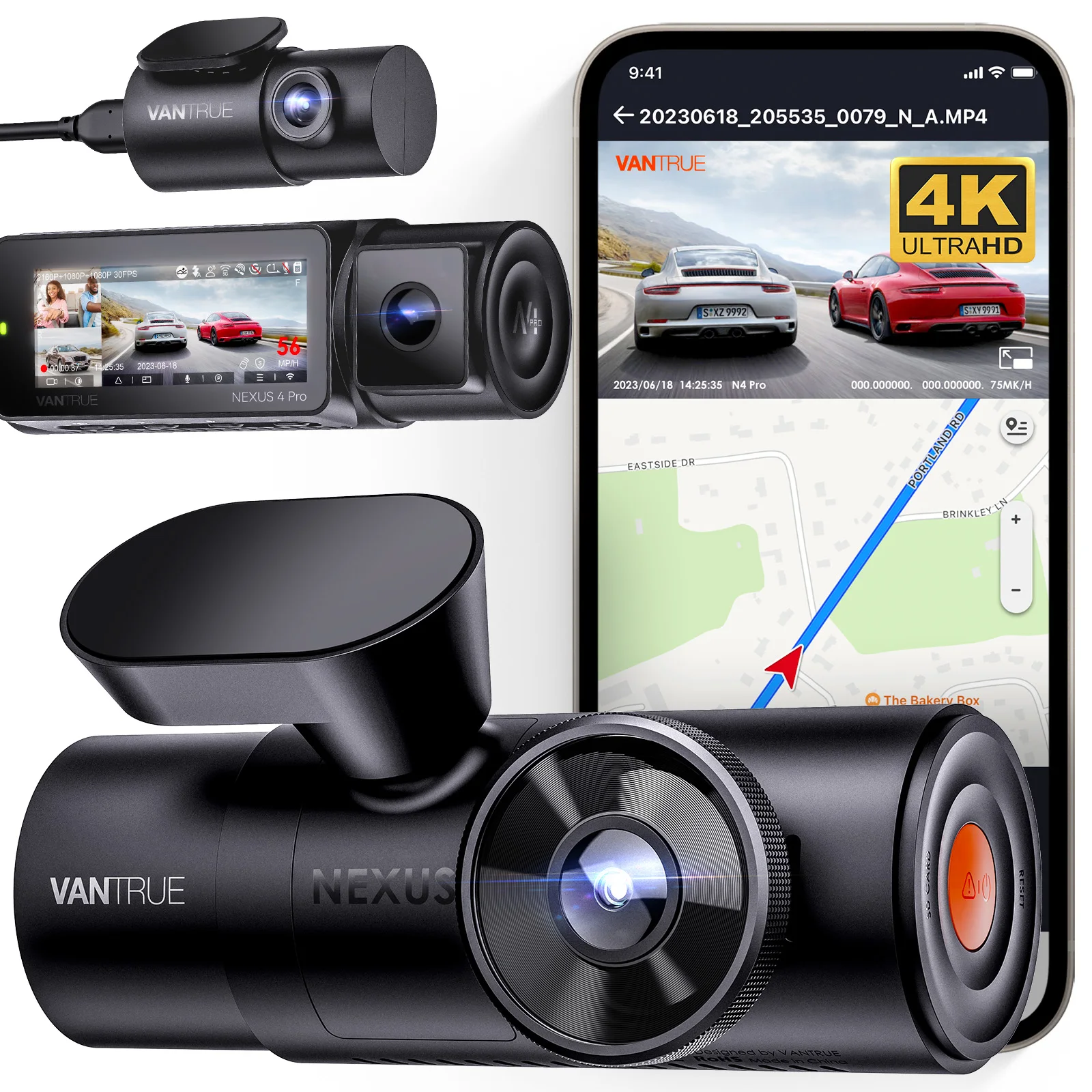 Vantrue N4 pro 3 běžící pás 4K HDR WIFI palubní kamera pro auto, auto kamera s STARVIS 2 noc vidění, hlas ovládání, 24h parkovací způsob