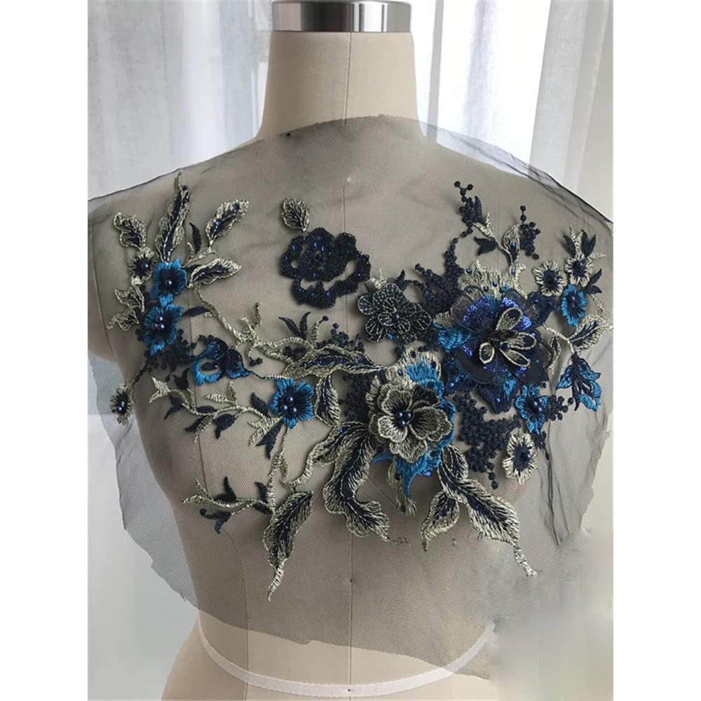 Applique Broderie 3D Dentelle Perlé - Motif Floral Pour Robe Mariée, Patch Décoration