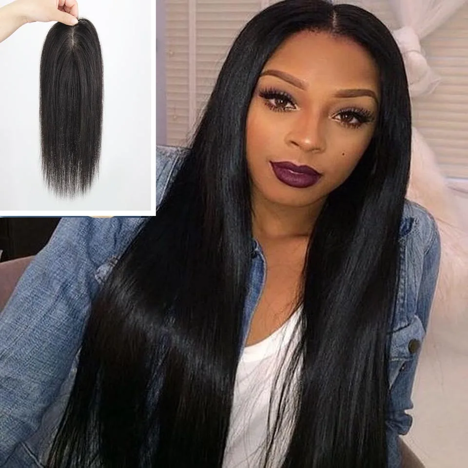 

Soft 22 inch Skin Base Human Hair Topper With 4 Clips In Silk Top Virgin European Hair Toupee for Women Fine Hairpiece