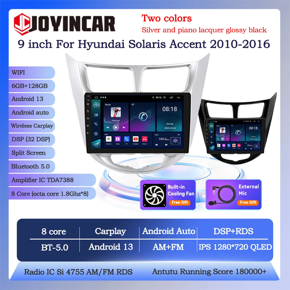 

Автомобильное радио Joyincar Android 13 для Hyundai Solaris Accent 2010-2016 мультимедийный видеоплеер 2Din 9 дюймов GPS WIFI BT головное устройство
