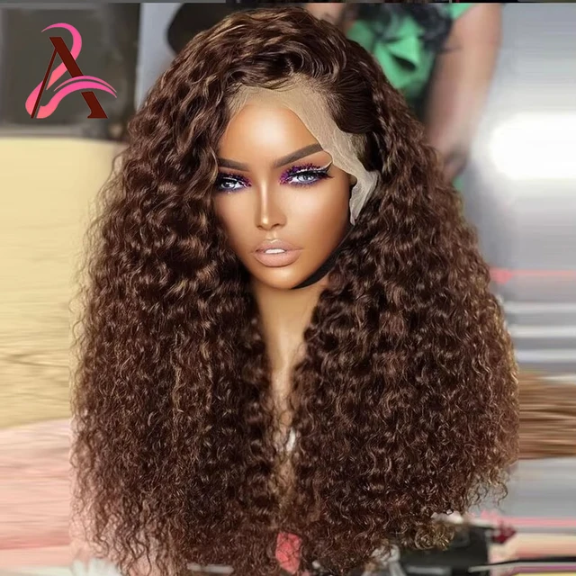 13x4 vague profonde chocolat brun perruques de cheveux humains sans colle 13x6 Hd dentelle frontale perruque pré plumée vietnamien cheveux humains bouclés perruques 1